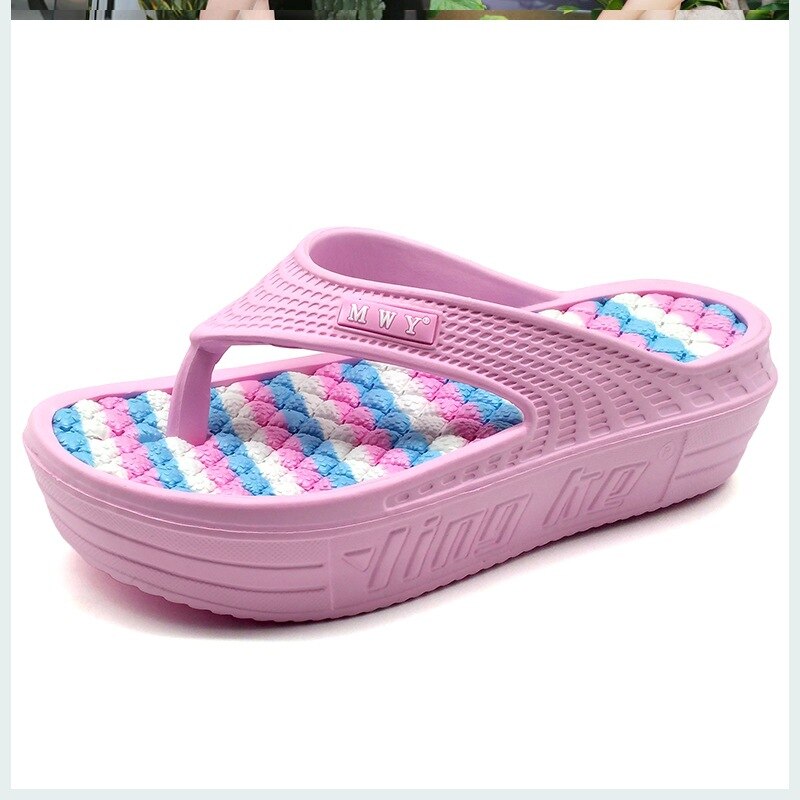 Massasje flip flops wedges sko for kvinner sklisikre innendørs hjem hus baderom tøfler strand lysbilder zapatos mujer: Rosa / 36