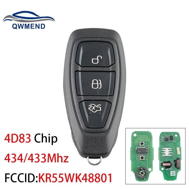 QWMEND 3Buttons 434/433Mhz Smart Remote Key Keyless Fob For KR55WK48801 4D83 Chip For Ford FOCUS FIESTA KUGA C-Max Mondeo Kuga