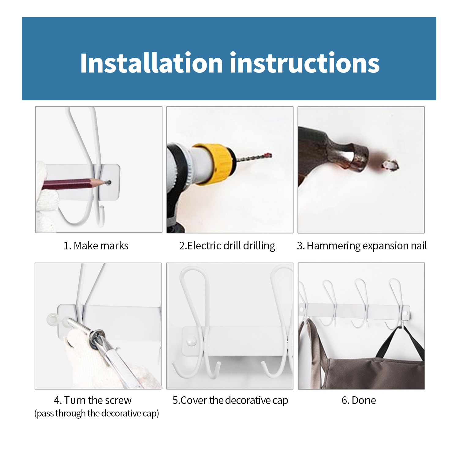 Perchero de montaje en pared con 4 ganchos triples, Perchero de Metal resistente para colgar chaqueta, ropa y sombrero