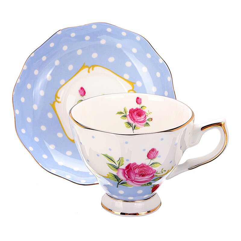 6 estilo 240ml azul rosa de británica de hueso taza de café de china y platillo Flor de cerámica juego de té Taza de té y platillo conjunto: Style 5