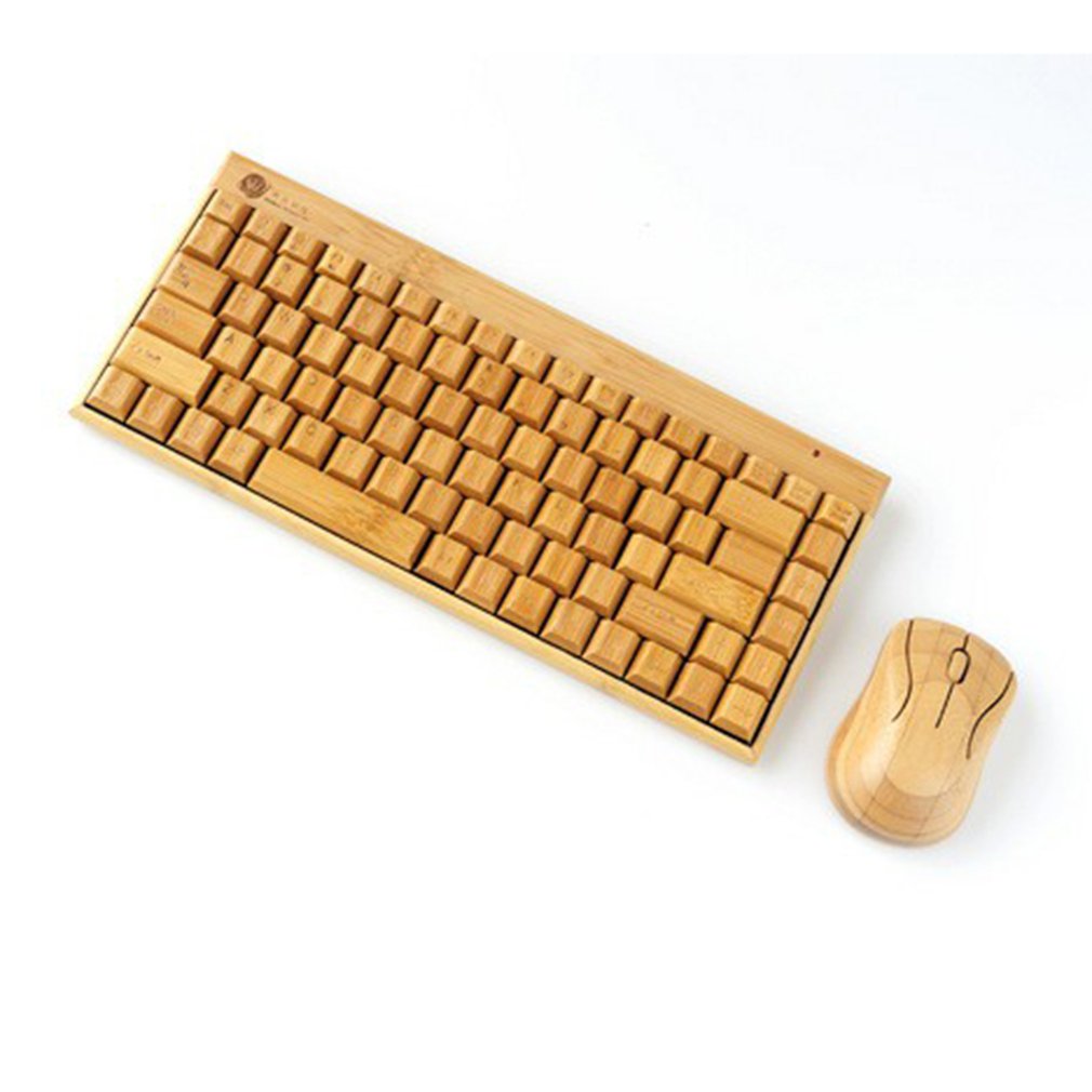 4G Bamboo Wireless Keyboard And Mouse Combo Natural Wood Handmade Computer Keyboard Plug And Play For Home Office Use