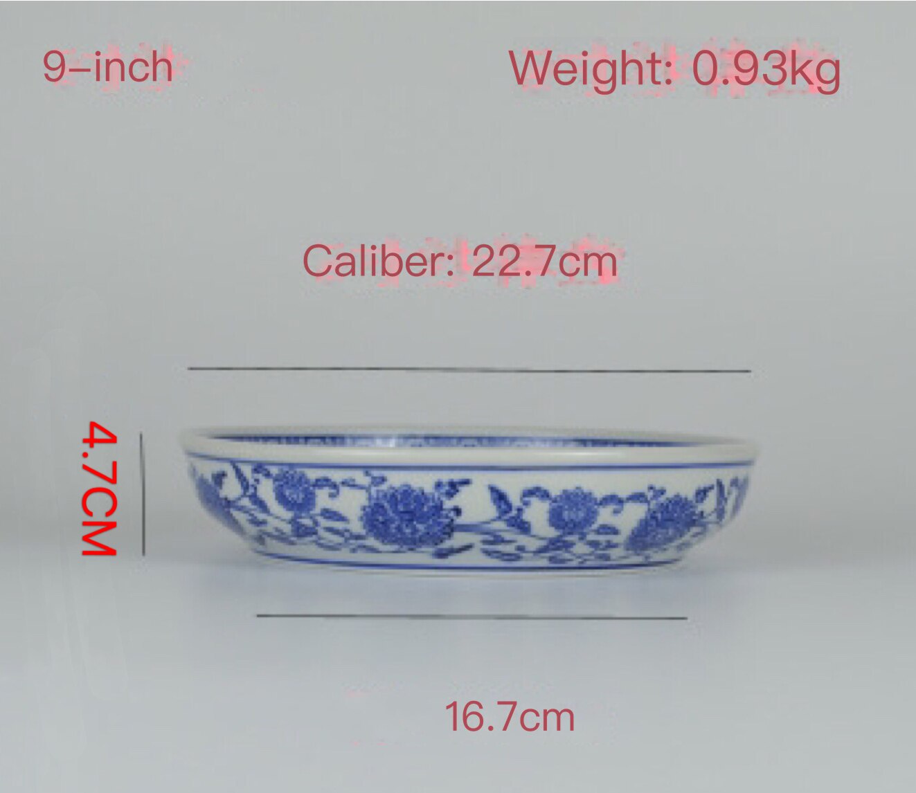 Chinese Flower Blue and White Porcelain Ceramic Plate Restaurant Household Multi-size Antique Salad Plate Deep Dish: 9 inch