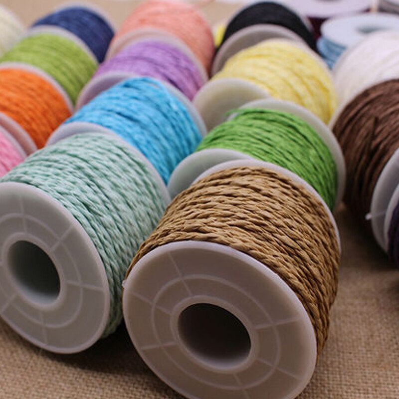 5 Roll 30Meter Natuurlijke Raffia Stro Garen Voor Zomer Hand Knit Haak Hoed Handtas Manden Breien Materiaal Kleurrijke Draden