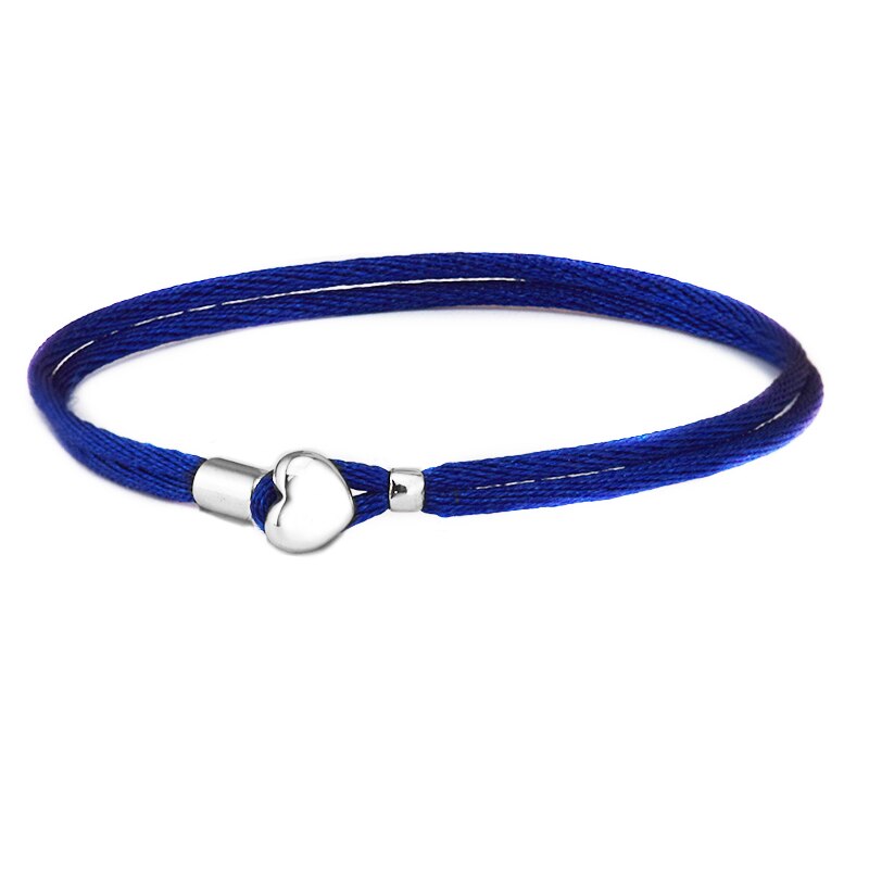 Farverigt stof ledning hjerte spænde armbånd 925 sterling sølv smykker armringe til kvinde smykker fremstilling armbånd & armring: Sort / 18cm