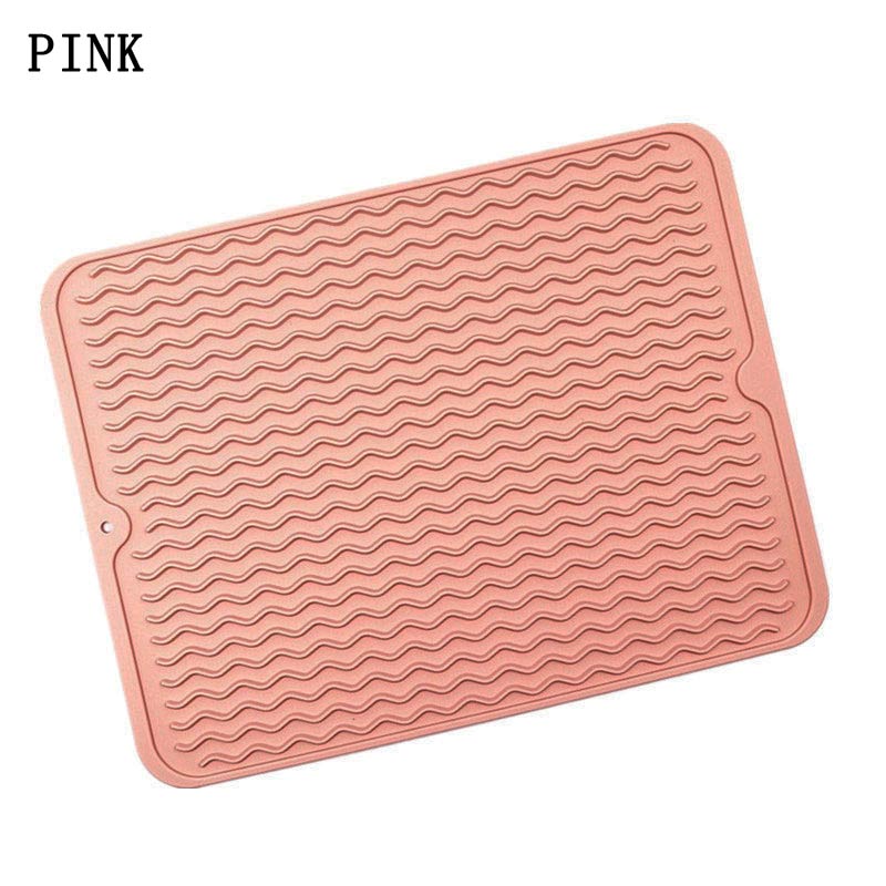 Large Multifuctional Silicone Drying Mats Heat Insulation Pot Holder Protector Dish Cups Draining Pad Table Rug Placemat Tray: 40x30cm pink