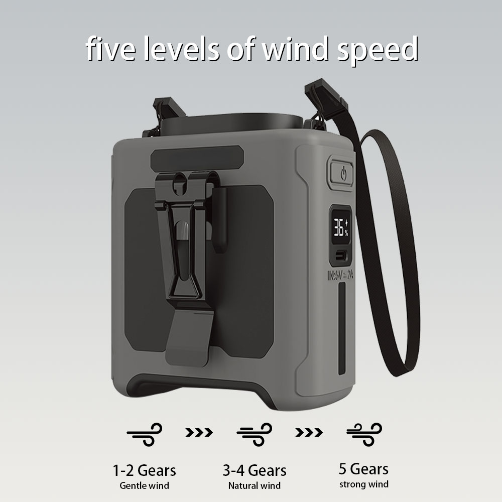 10000 mah:n vyötärötuuletin, jossa on 5 nopeutta ja valoa. 40h handsfree-käyttöistä kaulatuuletinta ulkoiluun, työmatkoille, pitkäaikaiseen käyttöön retkeilyyn.