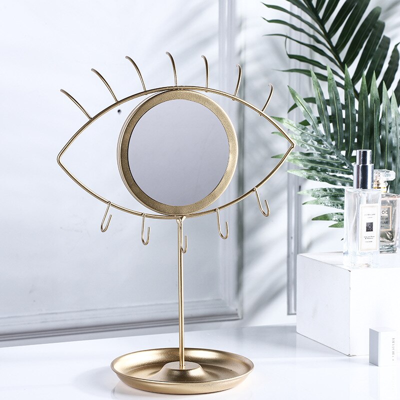 Nordisk guld bord dekorativ ögonspegel metall kawaii smink flickor toalettbord spegel vintage sminkspegel