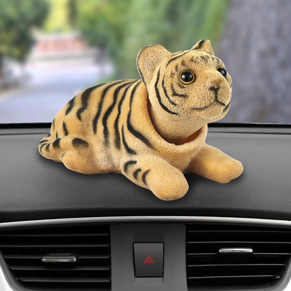 Car Ornament Nodding Tiger Doll Automotive Interior Dashboard Decoration Shaking Head Bobblehead Toys Cute Car Accessories