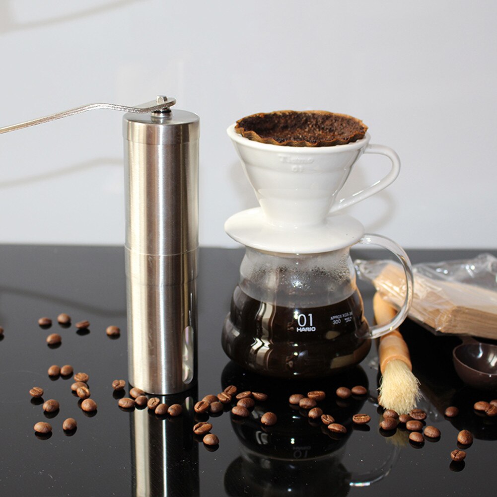Zilveren koffiemolen mini roestvrij staal hand handmatige handgemaakte koffiebonen braammolen molen keukengereedschap krokusmolens