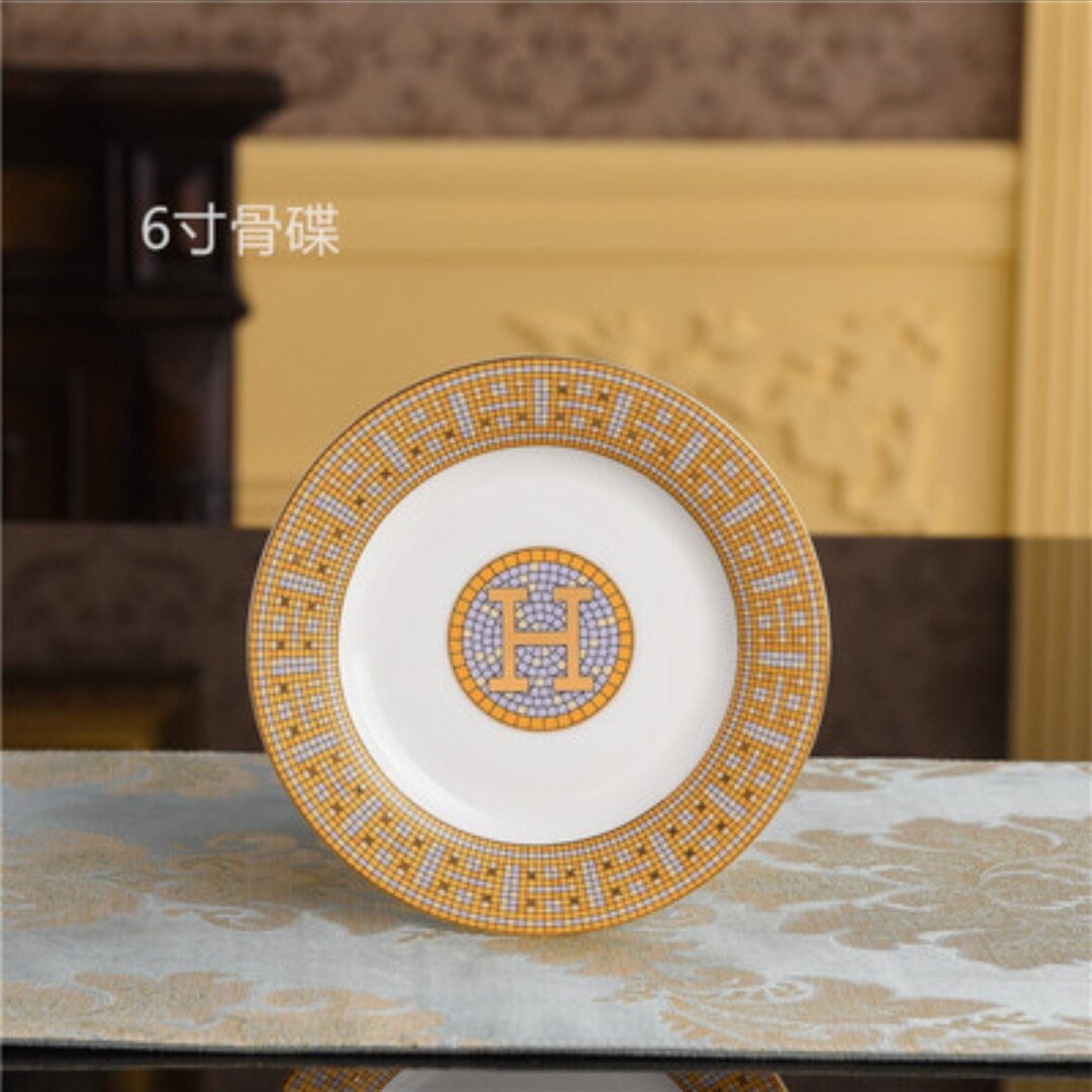 Dinner plates Tableware Ceramic Bone China Dinner Set Porcelain Dinnerware Serving Dish Dessert Home Decorative: F 6INCHES