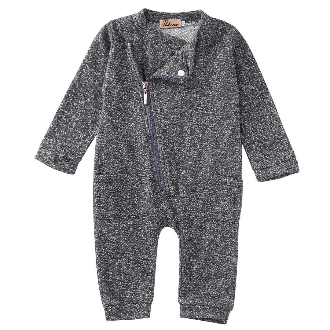 One Piece Baby Autumn Zipper Rompers Grey Cotton Long Sleeve Kids Baby Boys Romper Jumpsuit Clothes Outfits 0-2Y