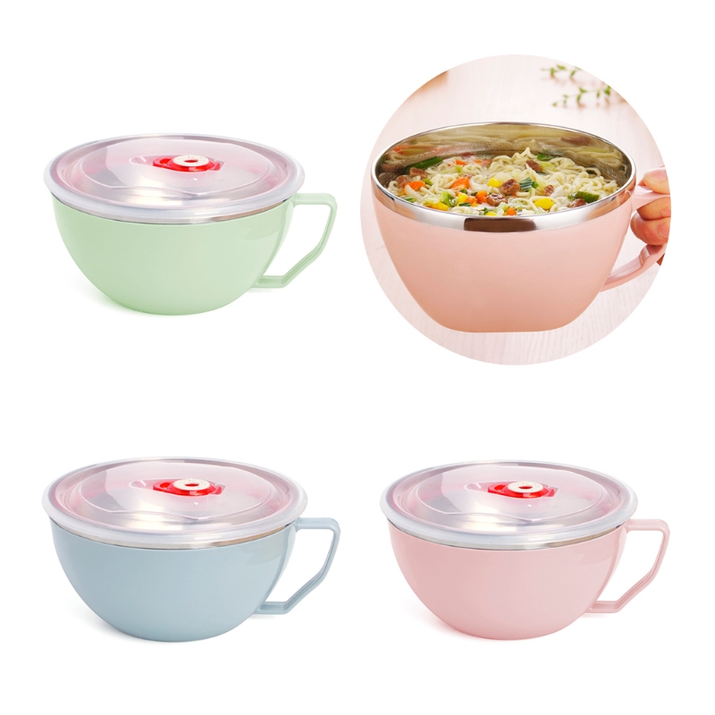 1 Pc Stainless Steel Noodle Bowl With Handle Food Container Rice Bowl Soup Bowls for Adult Kids Kitchen Tool