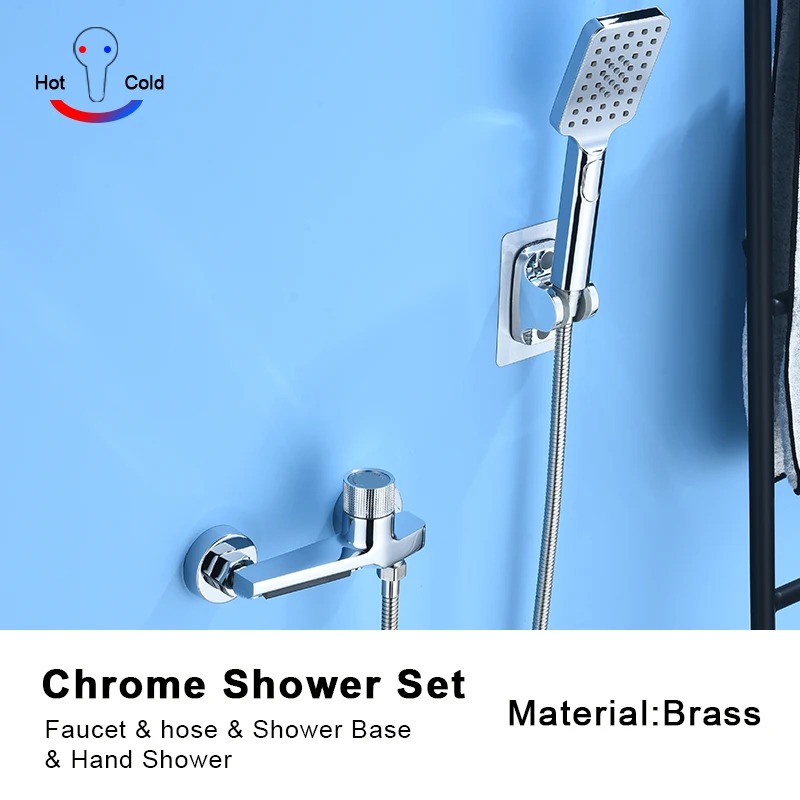 Grijze waterval badkuipkraan met handdouche Messing Chroom Wandmontage Badkamer Douche Mengkraan Volledige douchesysteem Set: Licht Groen