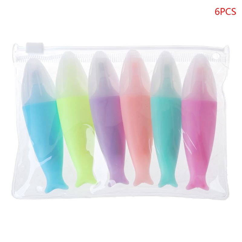 6 Pcs/Pack Mini Fish Sticks Fluorescent Pen Cartoon Cute Stationery
