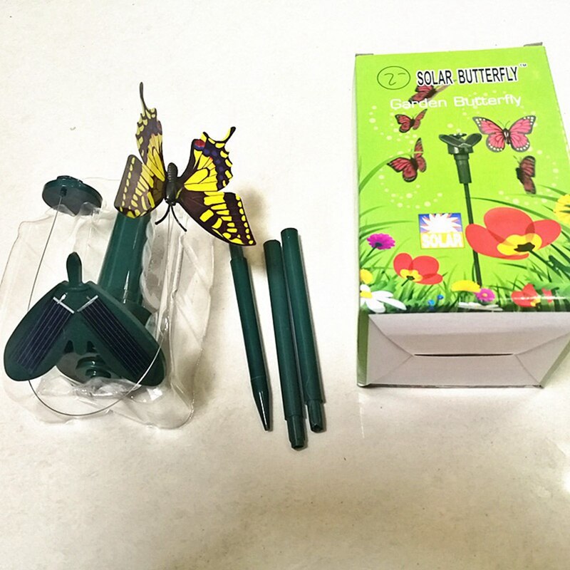 Op zonne-energie werkende vliegende, dansende, fladderende zonnebloemvlinders, kolibrie-tuindecoratie voor tuindecoratie op binnenplaatsen