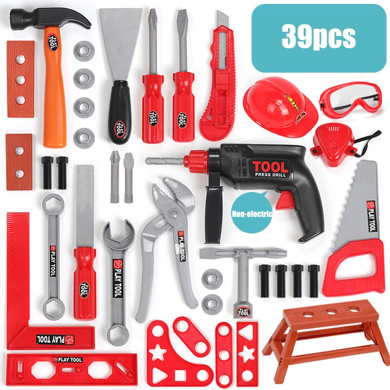 Juego de destornilladores para niños y niñas, Kit de herramientas de juego de simulación, caja de 3 años, llave inglesa, de taladro: 39pcs