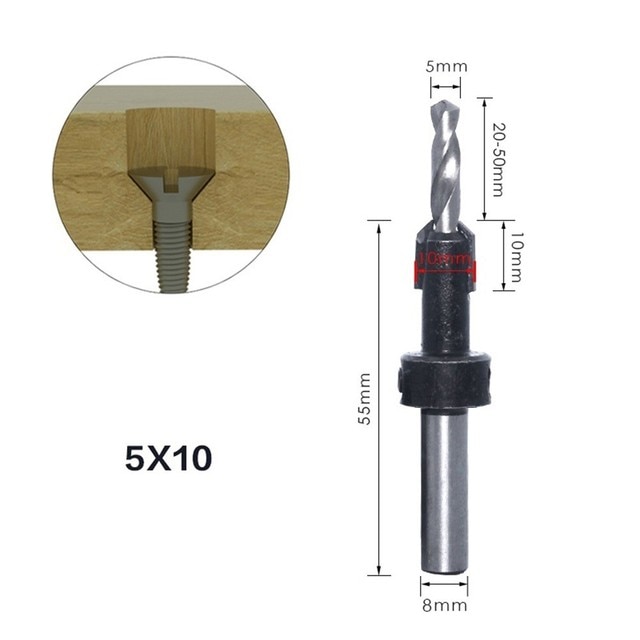 1PC 8/10mm Shank Countersink Drill Bit Self-Tapping Woodworking Suitable For Screw Counter Bore Drill Bits: 5x10mm