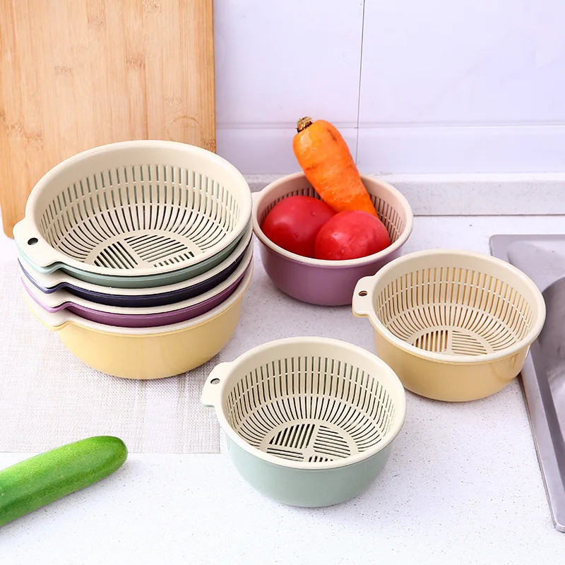 Double Drain Basket Bowl Washing Storage Basket Strainers Bowls Drainer Vegetable Cleaning Colander Kitchen Gadgets Tools