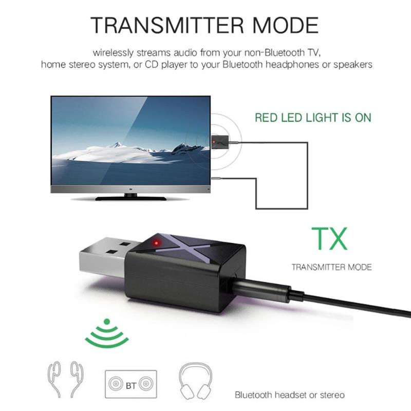 Usb-grensesnitt bluetooth 5.0 mini 3.5mm aux stereo mottaker fm-avsender 2- i -1 til bil tv pc trådløs adapter