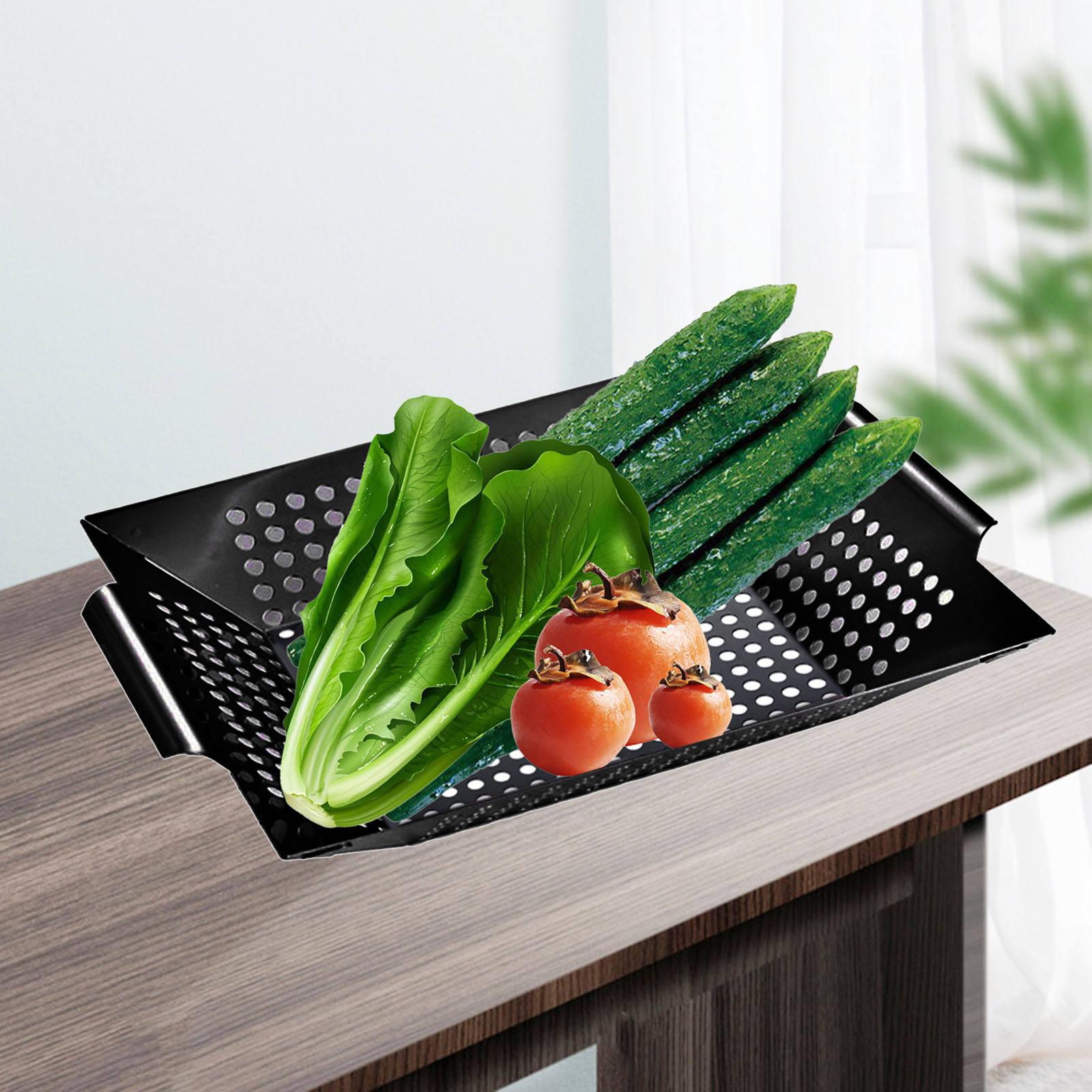 Cesta de grelhar para mais legumes carne aço inoxidável grill cesta churrasco acessórios bandeja ferramentas para churrasco cozinha gadgets: S Not Sticky 