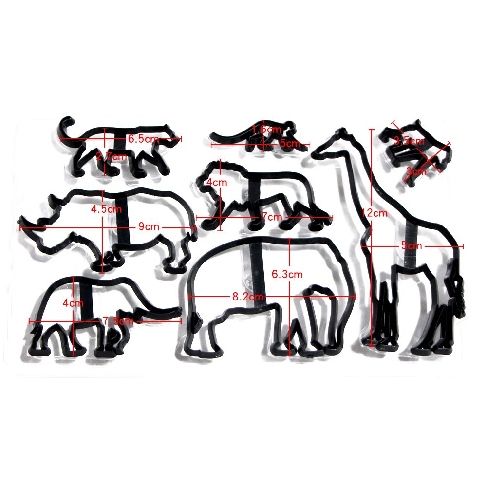 8 stk dyr kiksskærer plast elefant løve giraf leopard fondant skærer safari silhuet kageform kage dekorationsværktøjer
