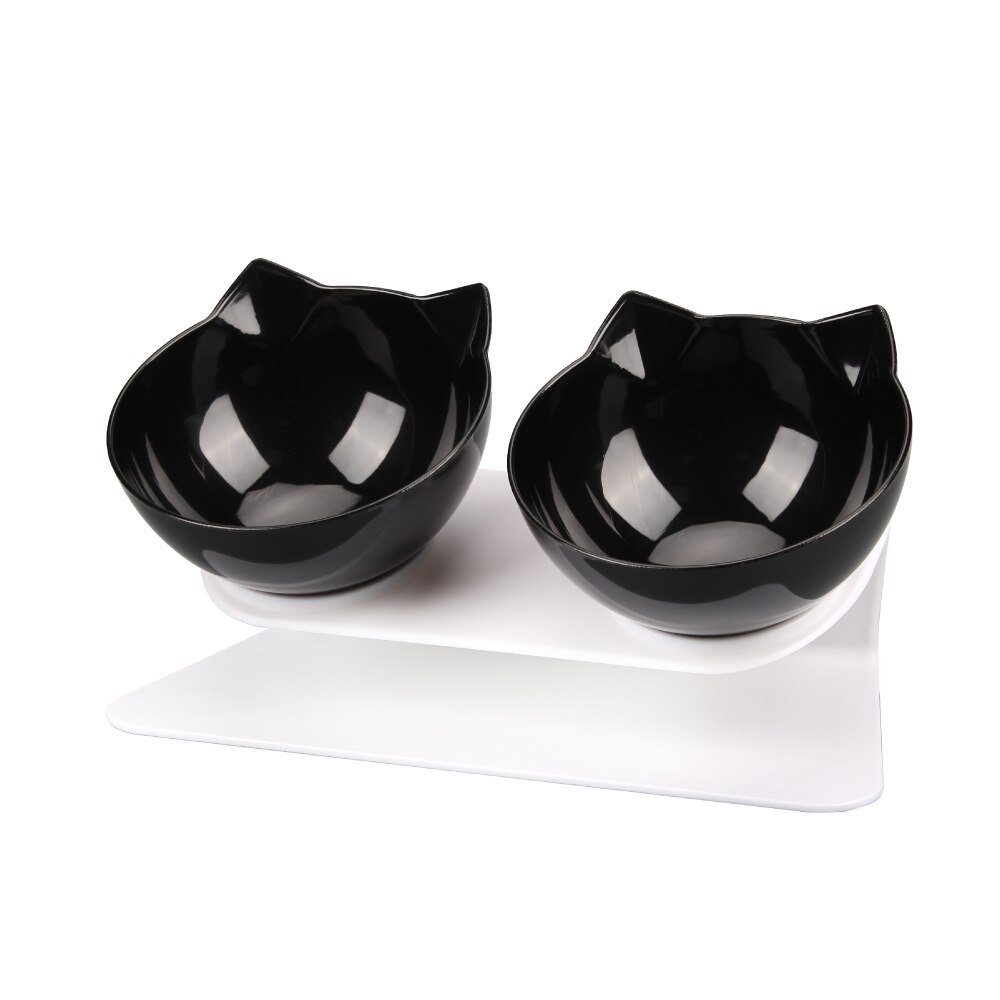 Cat Double Bowl Kitten Bowl Dog Bowl Transparent Material Non-slip Food Bowl With Protection Cervical Transparent Cat Supplies: Double-Black