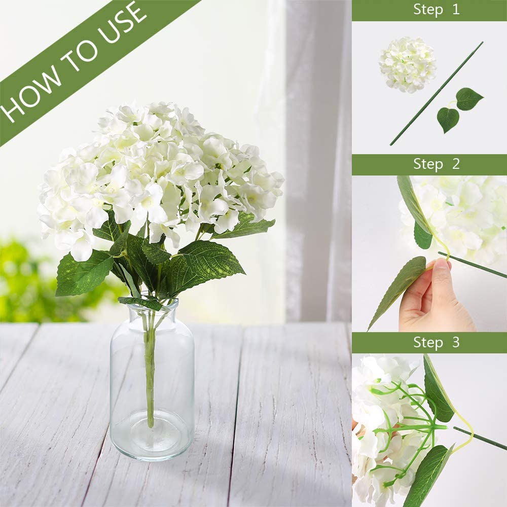 Silk Hydrangea Flowers Artificial Flowers Heads with Twin Leaves and Stems for Home Wedding Party Decorations