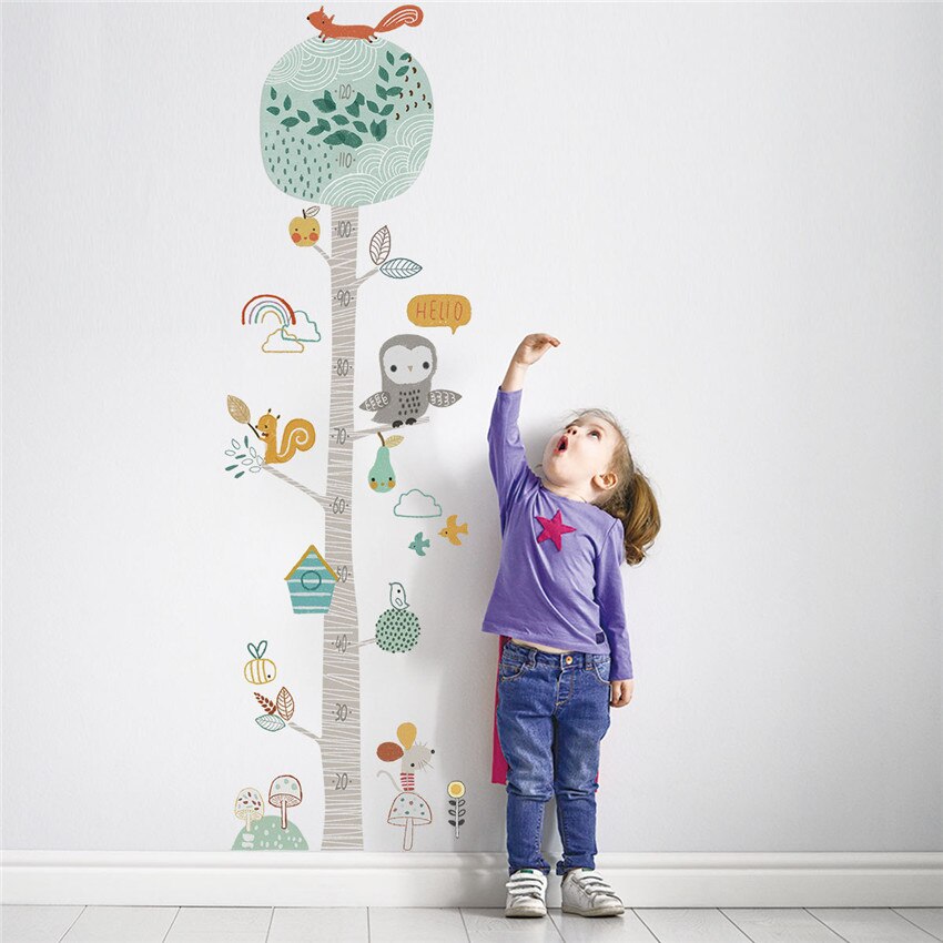 DIY Forest Animal Trees Height Measure Wall Sticker Home Decor Children Height Measure Mural Decals Nursery background Wallpaper