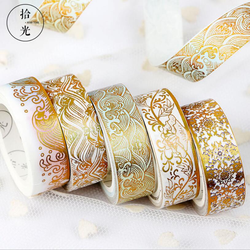 Chinese Retro Divine Gold Foil Pattern Crane Gilding Washi Tape DIY Scrapbooking Sticker Label Masking Tape School Office Supply