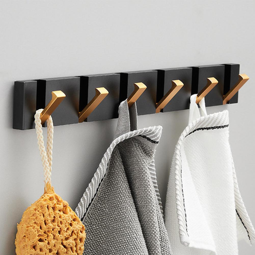 Porte-serviettes pliant, 2 voies d'installation, crochets muraux, porte-vêtements pour salle de bains, cuisine, chambre à coucher, couloir, noir, or