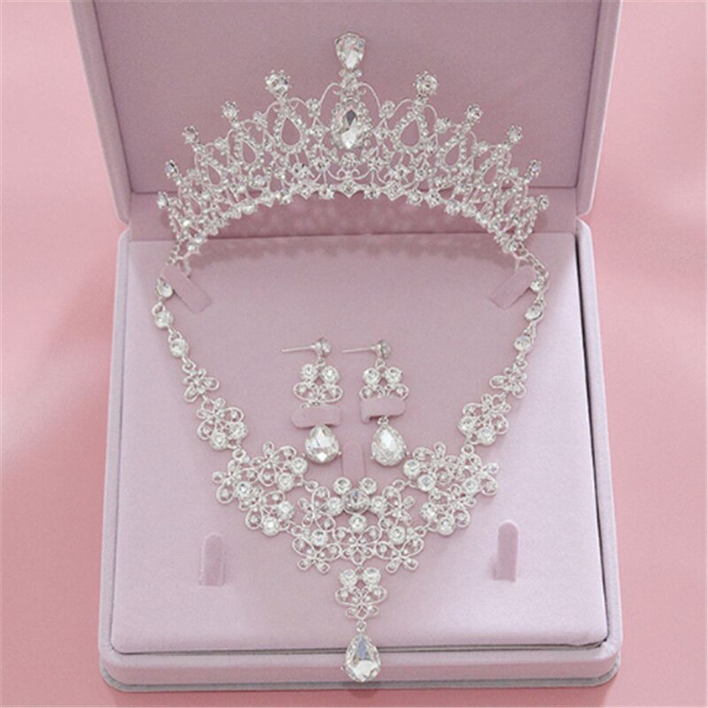 Prachtige Parel Bruiloft Bruids Sieraden Sets Vrouwen Bruid Bruiloft Sieraden Accessoires Tiara Kroon Oorbel Ketting