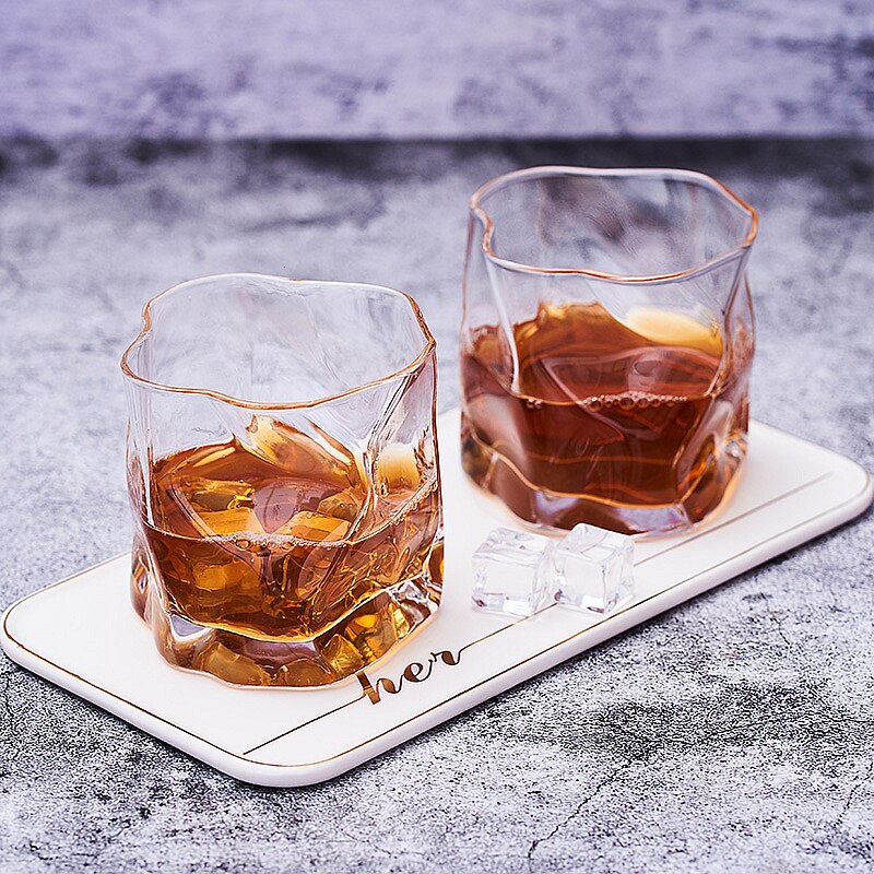 Gobelet japonais en verre à Whisky de forme irrégulière, verre à Whisky de style Makoto Komatsu, verre de dégustation de Cognac