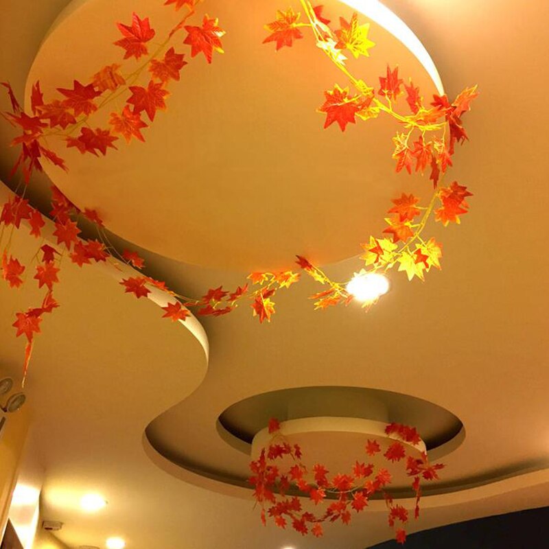 2.4M Red Artificial Vine Plants Autumn Maple Leaf Garland For Wedding Party Home Office Foliage Garden Decoration Supplies