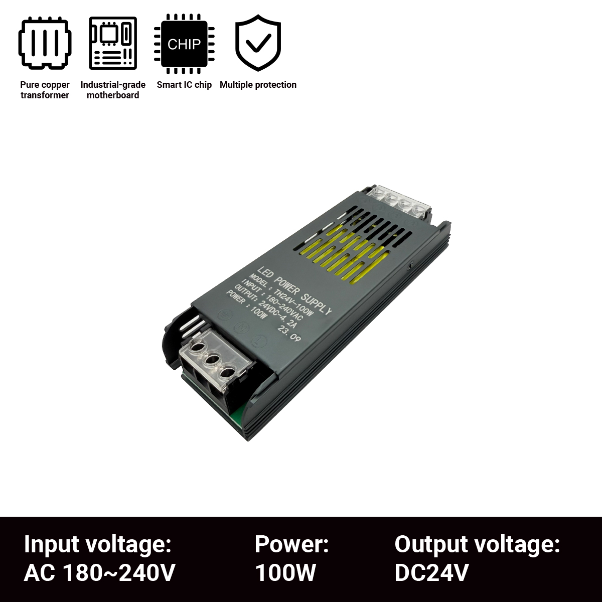 Ultradünner Treiber für LED-Streifen, Konstantspannungs-Netzteil, DC 12 V/24 V, Beleuchtungstransformatoren, Mini60 W, 100 W, 150 W, 200 W, 300 W, 400 W: Brown