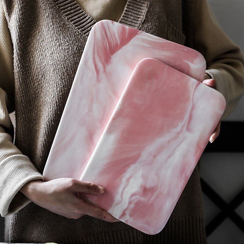 Nordic Minimalist Marble Ceramic Tray Rectangular Plate Plate Cake Sushi Plate Western Bread Flat Plate.