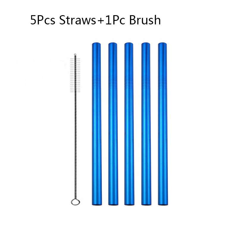 5/10pcs 304 Stainless Steel Straws Bubble Tea Diameter 12mm Reusable Drinking Straw Milk Tea Rainbow Metal Straws: 5pcs Blue