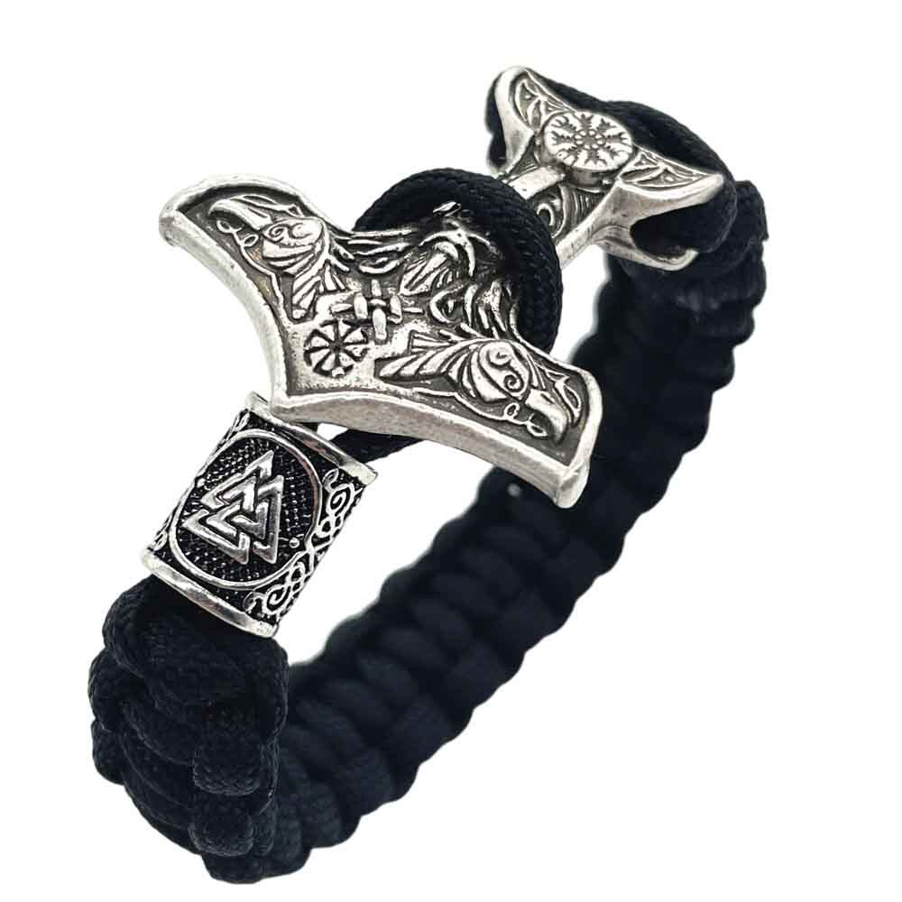 Norse Vikings Aegishjalmur młot thora Mjolnir Odin Raven Viking mężczyźni bransoletka słowiańska bransoletka: Valknut Silver / 23 cm