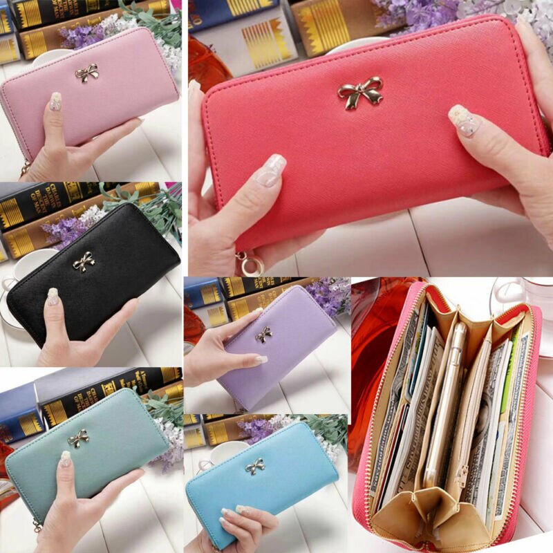 Cuero billeteras de PU de lujo para mujer, Cremallera larga, monedero, monedero, tarjetero, funda para teléfono