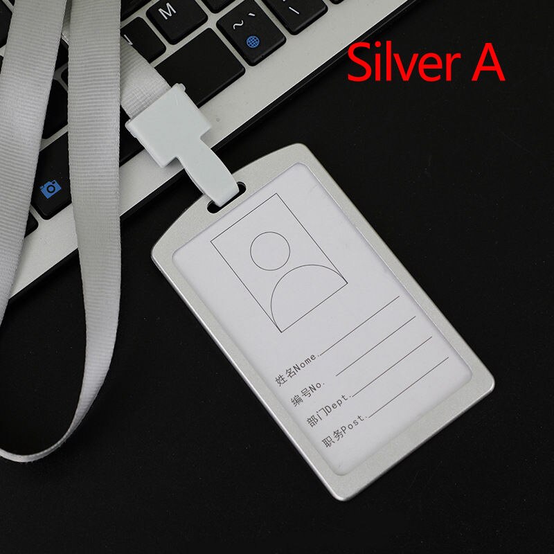 1Pc Aluminium Werk Naam Kaarthouders Visitekaartje Werk Card Id Badge Lanyard Houder Verticale Metalen Id Business case: Silver A
