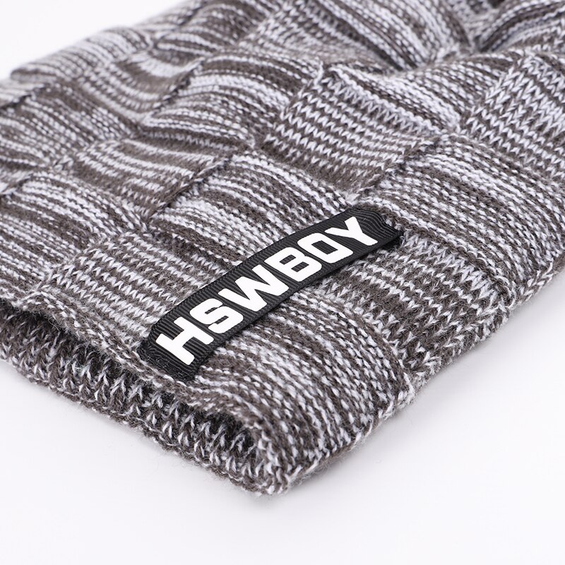 Brand HSWBOY Knit Beanie Hat Winter Striped Plaid Plus Velvet Thicken Hedging Cap Warm Man Male Bone Skullies