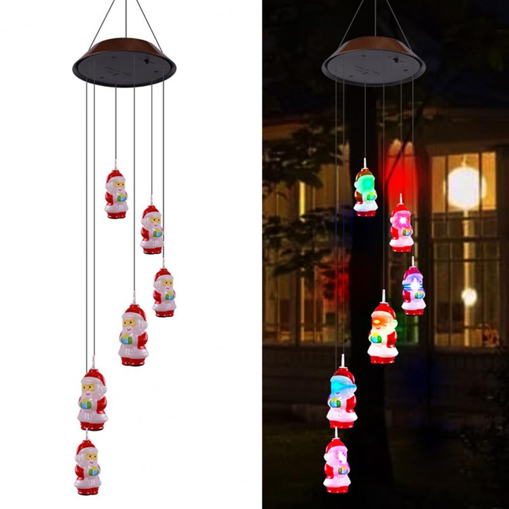 Solar Santa Claus Wind Chime Outdoor Indoor Color Changing LED Solar Powered Wind Chime Light for Home Patio Garden Christmas
