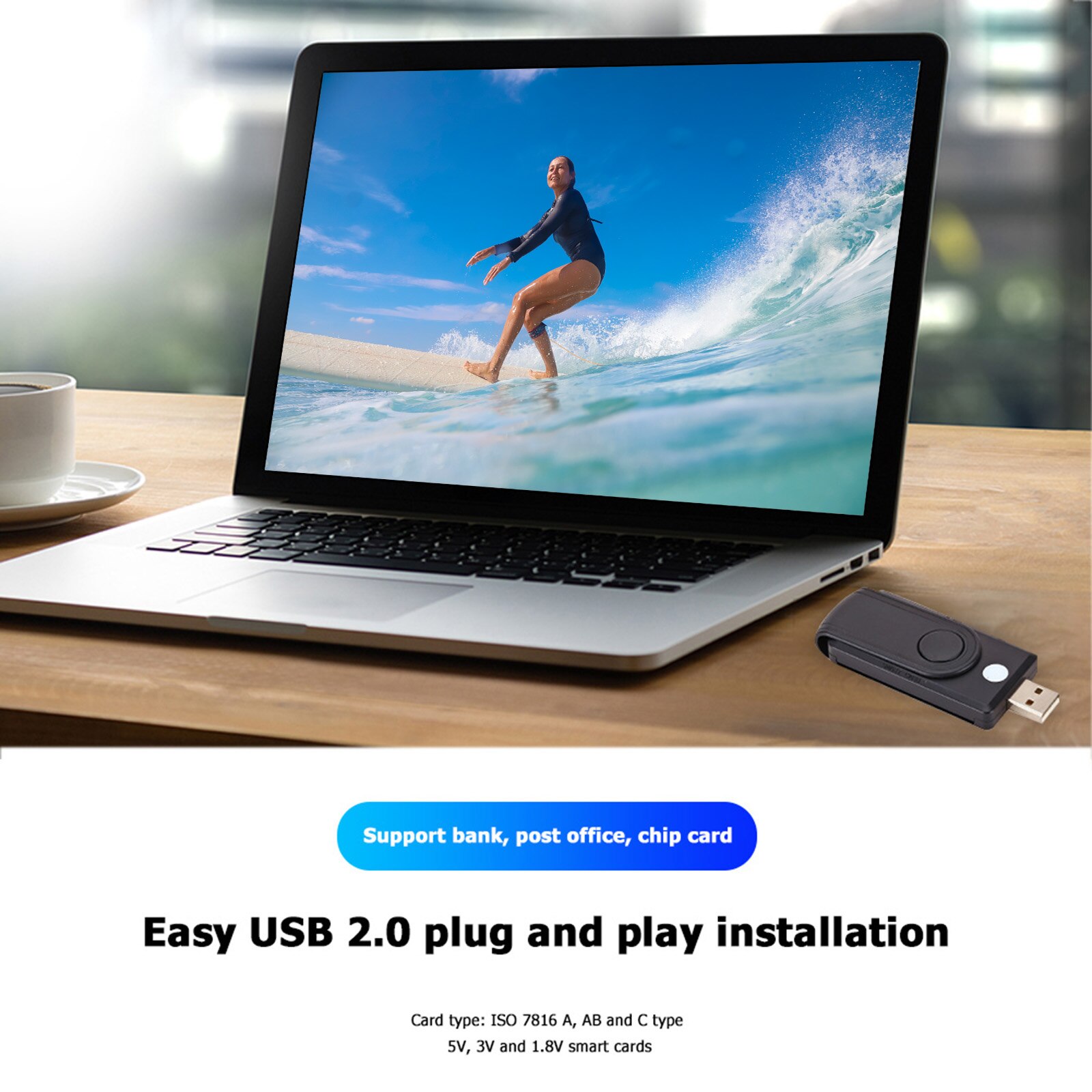 Smart Card Reader, Usb 2.0 Dod Gemeenschappelijke Toegang Card Adapter Sim Credit Card Reader Writer, compatibel Met Windows / Linux