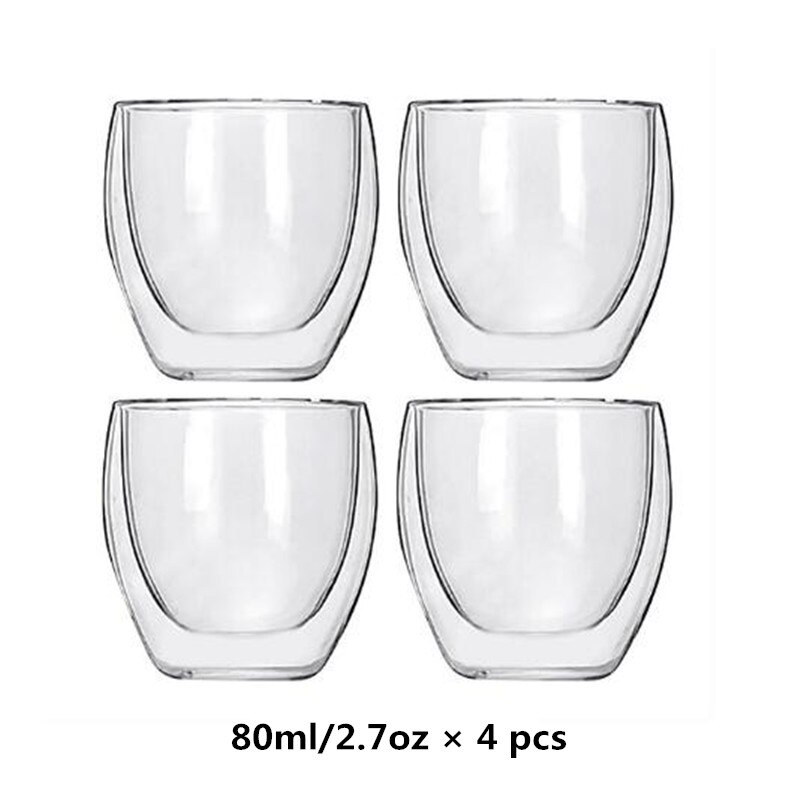 Double Wall Insulated Glasses Espresso Coffee Mug 80/250/350/450 ML Heat-Resistant Transparent Tea Milk Glass Cup Mugs Drinkware: 4 pcs 80 ml