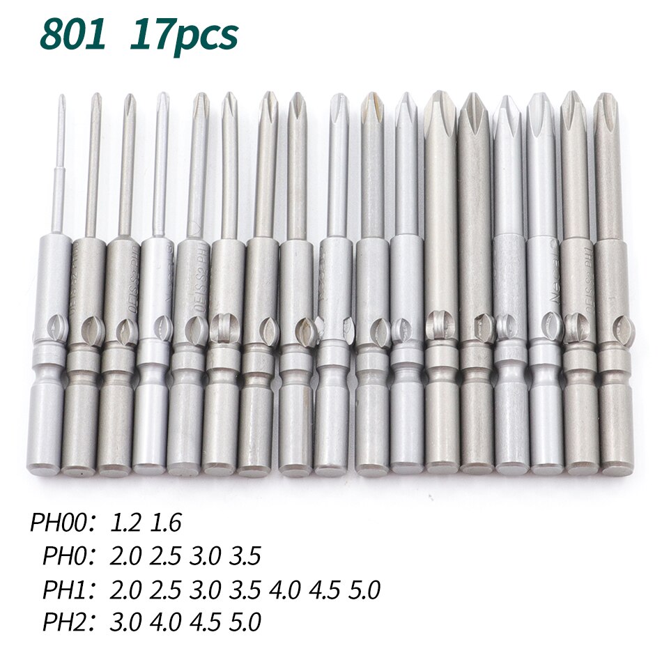 5mm round handle magnetic screwdriver bit 801 Phillips screwdriver bit S2 alloy steel material Screwdriver bit set 60mm/100mm: 60mm  17pcs