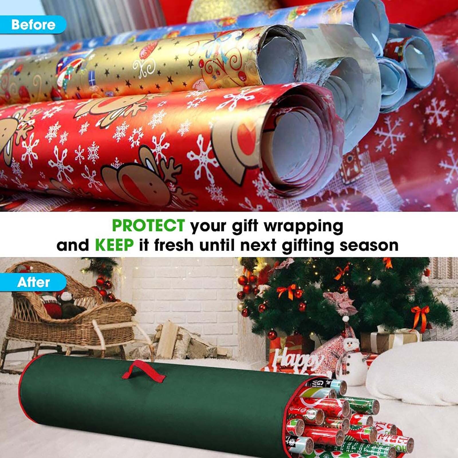 Christmas Wrapping Paper Storage Bag Container Fits 14-20 Wrap Rolls Holder Home Storag Wrap Storage Organizer