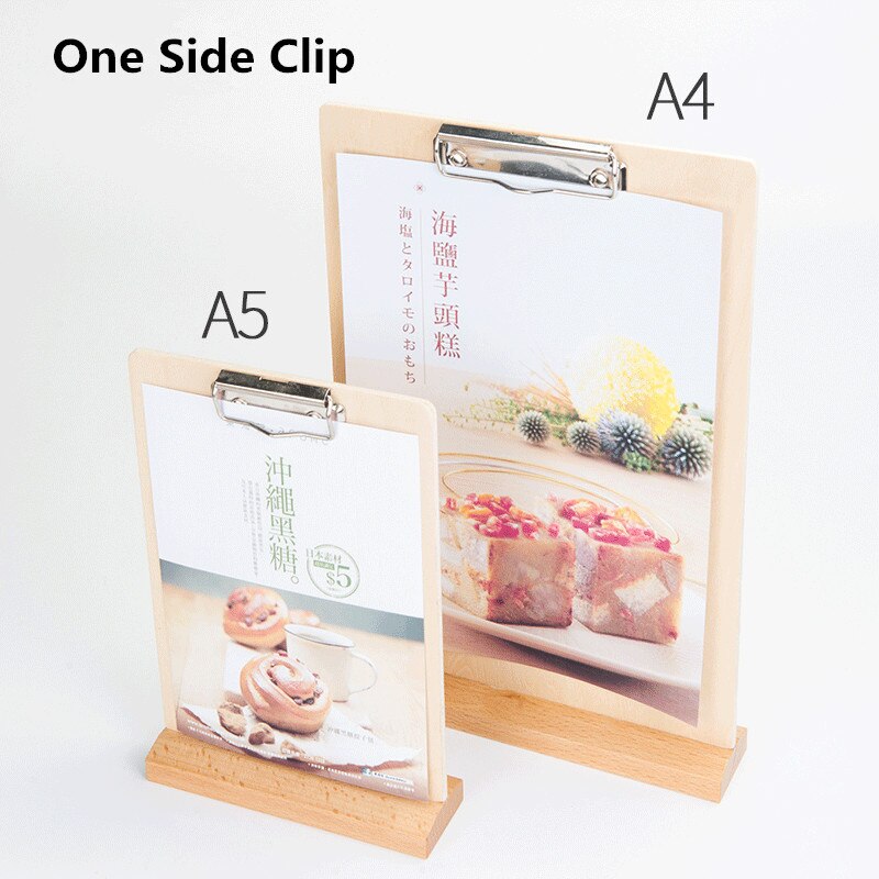 A5 Wood Menu Paper Clip Board Display Stand Menu Paper Poster Picture Photo Sign Holder Stand
