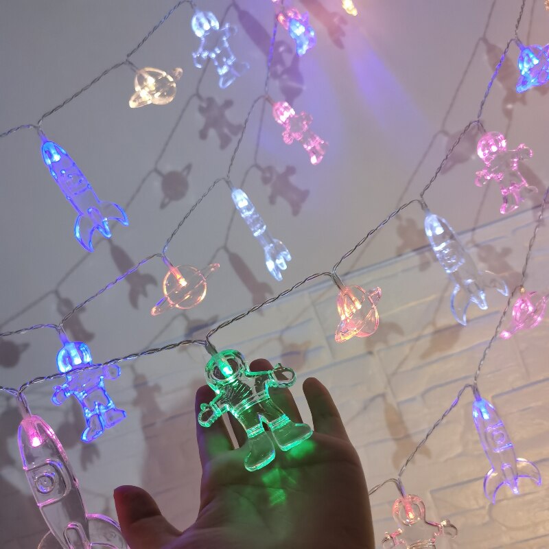 10/ 20 LED Astronaut Spaceship Rocket Led String Lights Party Lights Children Wall Window Nursery Kids Room Decor