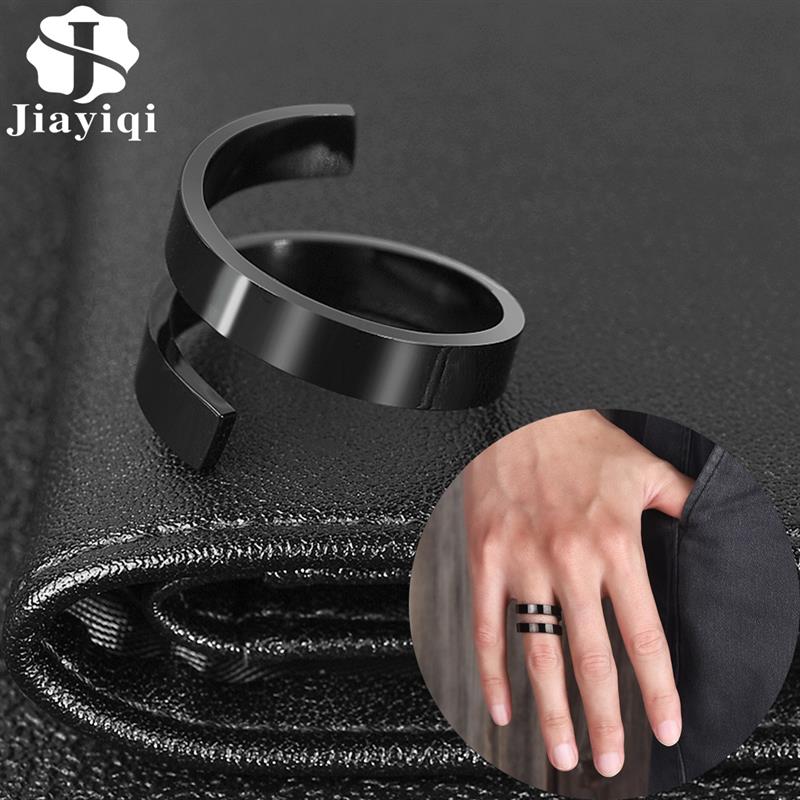 Hiphop Rock Doublelayer Ring Voor Mannen Vrouwen Black Rose Gold Roestvrij Stalen Ringen Man Vrouw Sieraden Bruiloft Paar