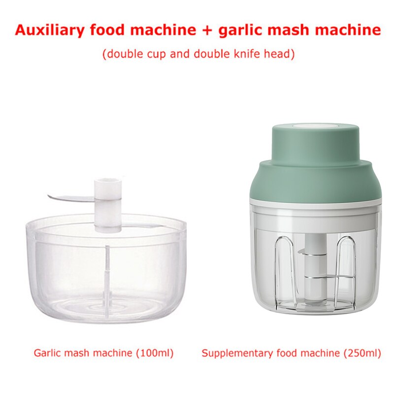 Portable Mini Electric Food Chopper Fruit Vegetables Tools USB Meat Crusher Meat Grinder Chopper Garlic Cutter Garlic Masher: double cup green
