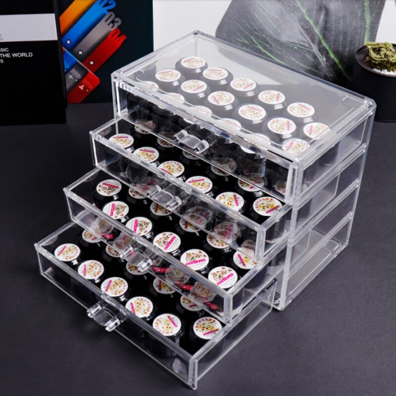 Caja de almacenamiento de accesorios de uñas de 5 capas, organizador acrílico de almacenamiento de cosméticos, estante de exhibición de joyería transparente, caja de cajón de plástico